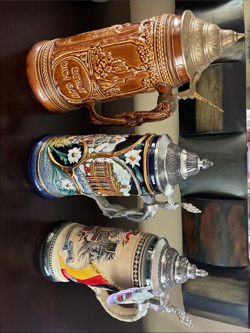 Traditional Decorative Beer Stein - Brown, Blue, Cream (Unbranded)